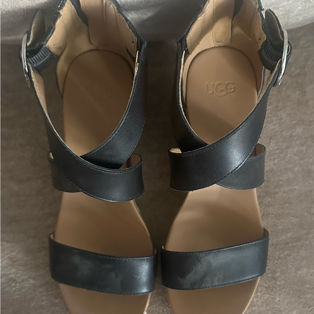 UGG Black Leather Women's Sandals